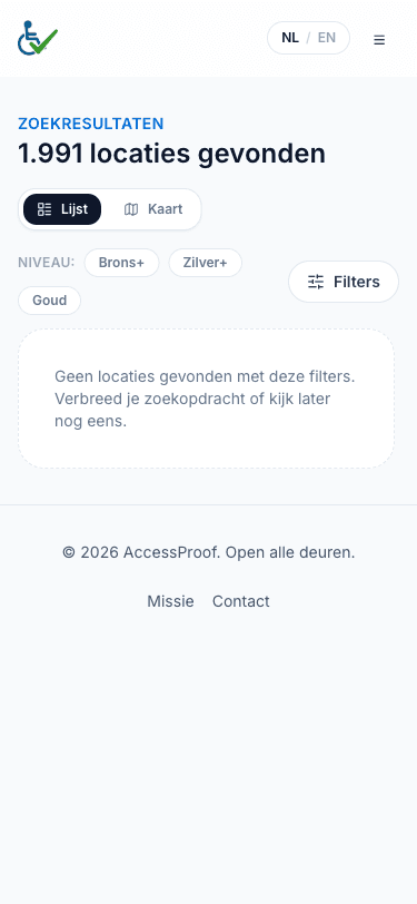 Het AccessProof-platform op mobiel.